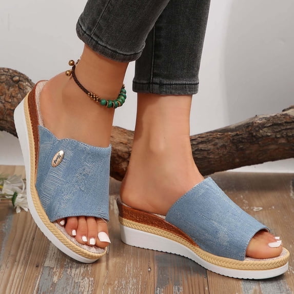2025 Womens Sandals Beach, Xunlbb Women's Fashion Casual Fish Mouth Spring And Summer New Thick Bottom Wedge Sandals(Light Blue,Size:36)