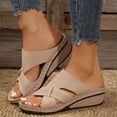thumbnail image 1 of 2025 Womens Sandals Beach, Xunlbb Women's Fashion Casual Solid Color One-Foot Breathable Spring And Summer New Wedge Heel Sandals(Beige,Size:41), 1 of 6