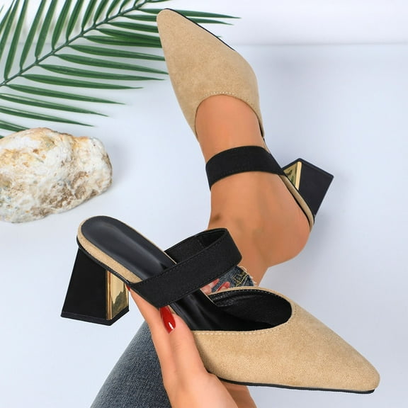 2025 Womens Sandals Beach, Xunlbb Women's Fashion Casual Spring New Style Pointed Toe Thick Heel High Heel Sandals(Khaki,Size:40)
