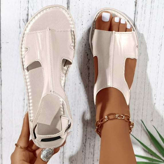2025 Womens Sandals Beach, Xunlbb Women's Fashion Casual Summer New Style Solid Color Mouth Buckle Hollow Wedge Sandals(Beige,Size:40)