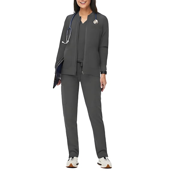2025 Womens Scrub Sets Medical Uniform Cool Stretch V-Neck Top And Cargo Pant Jogger Casual Unisex Workwear Suit Set Gray M