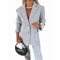 thumbnail image 1 of 2025 Womens Two Piece Outfits Striped Side Button Tops and Pants with Pockets Sets Business Casual Pants Suits Set Light Gray L, 1 of 7