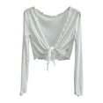 thumbnail image 1 of 2025 Womens Y2K Tie Front Shrugs Sheer Bolero Cropped Cardigan Solid Color Long Sleeve Mesh Lightweight Tops, 1 of 3