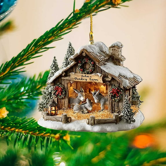 2025 Wooden Chicken Coop Farm Ornament Handcrafted Christmas Tree Decoration for Poultry Lovers Farmhouse Style Decor