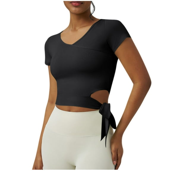 2025 Workout Crop Tops for Women Yoga Short Sleeve Mild Support Slim Fit Cropped Athletic Shirts Gym Tee