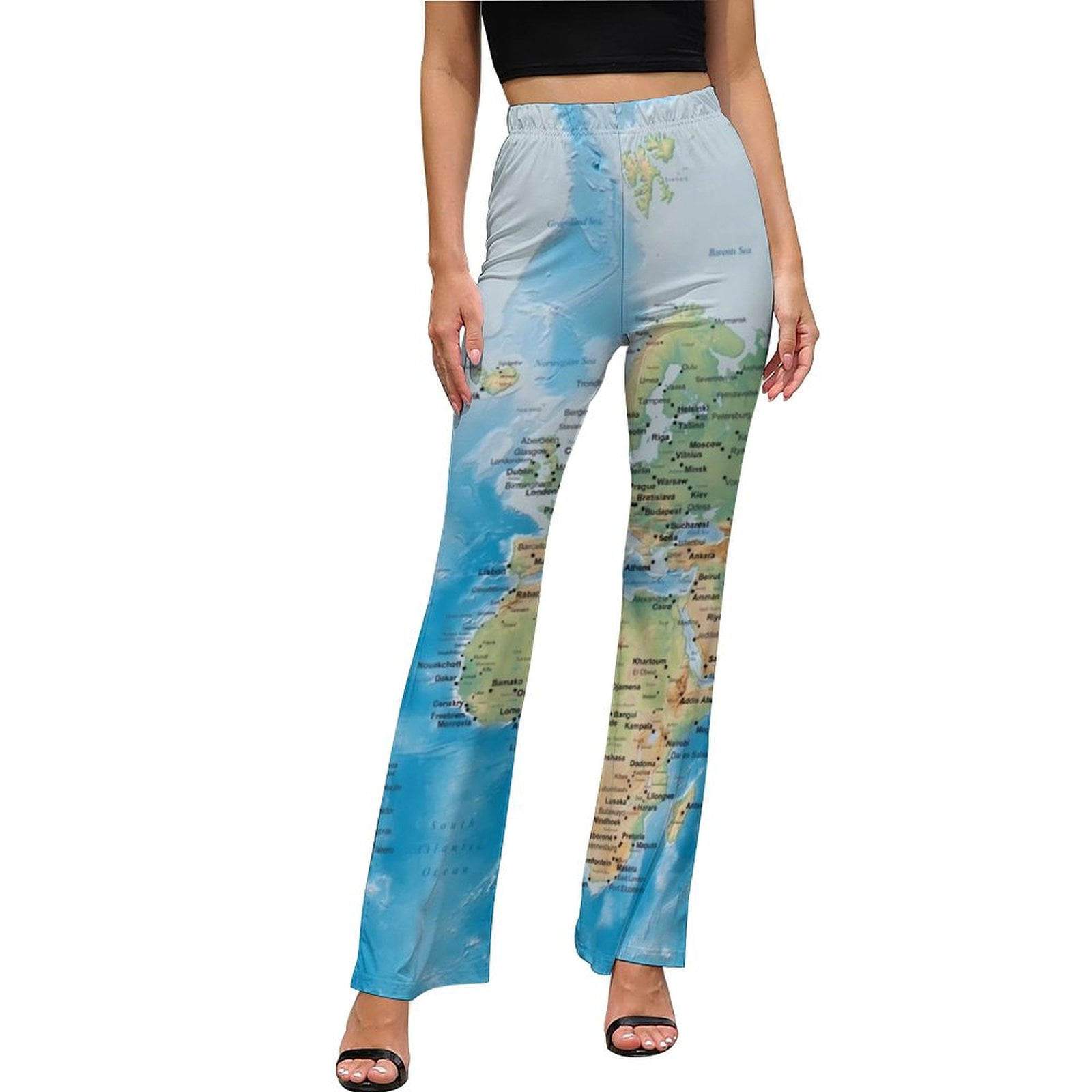 2025 World Map Art Series Pants Old Map Modern Flare Trousers Spring