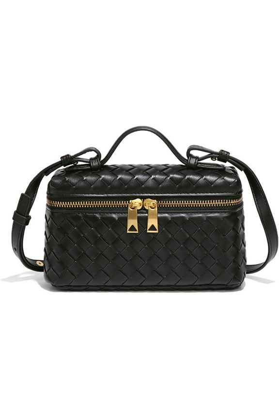 2025 Woven Leather Tote Handbags, Top Handle Purses Shoulder Bag for Women (Black)