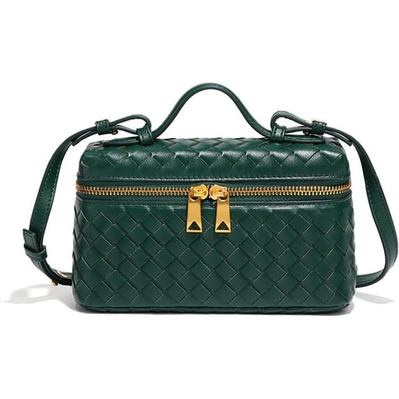 2025 Woven Leather Tote Handbags, Top Handle Purses Shoulder Bag for Women (Dark Green)