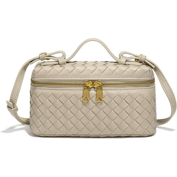 2025 Woven Leather Tote Handbags, Top Handle Purses Shoulder Bag for Women (Off-white)