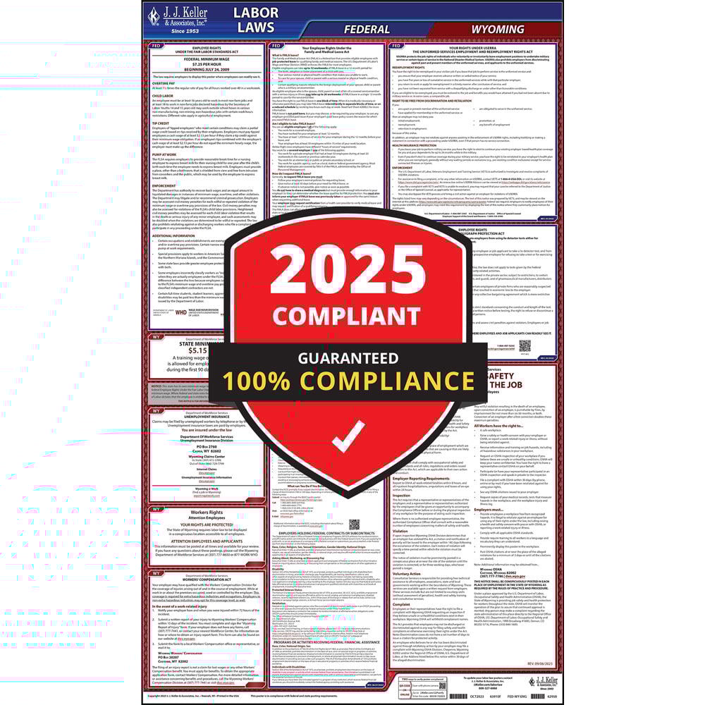 2025 Wyoming Labor Law Poster, All-in-One Compliant WY State & Federal Laminated Poster (24" x 40" English)