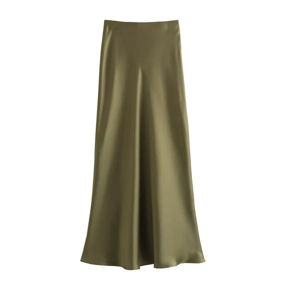 2025 Y2K Casual Women Long Skirt Spring Elastic High Waisted A-Line Casual Female Satin Skirts High Street Lady Skirts