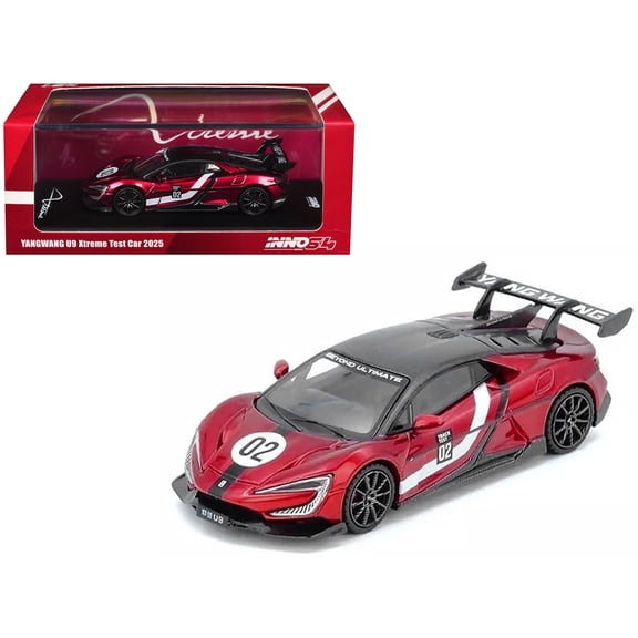 2025 Yangwang U9 Xtreme Test Car #02 Red Metallic with White and Carbon Top 1/64 Diecast Model Car by Inno Models