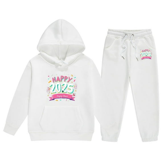 2025 Year Print Girls' Long Sleeve Hooded Sweater and Pants Outfit Set with Letter Design for Medium and Large Kids Kids Girls Clothes Stylish Clothing Sets 2 Piece Outfits