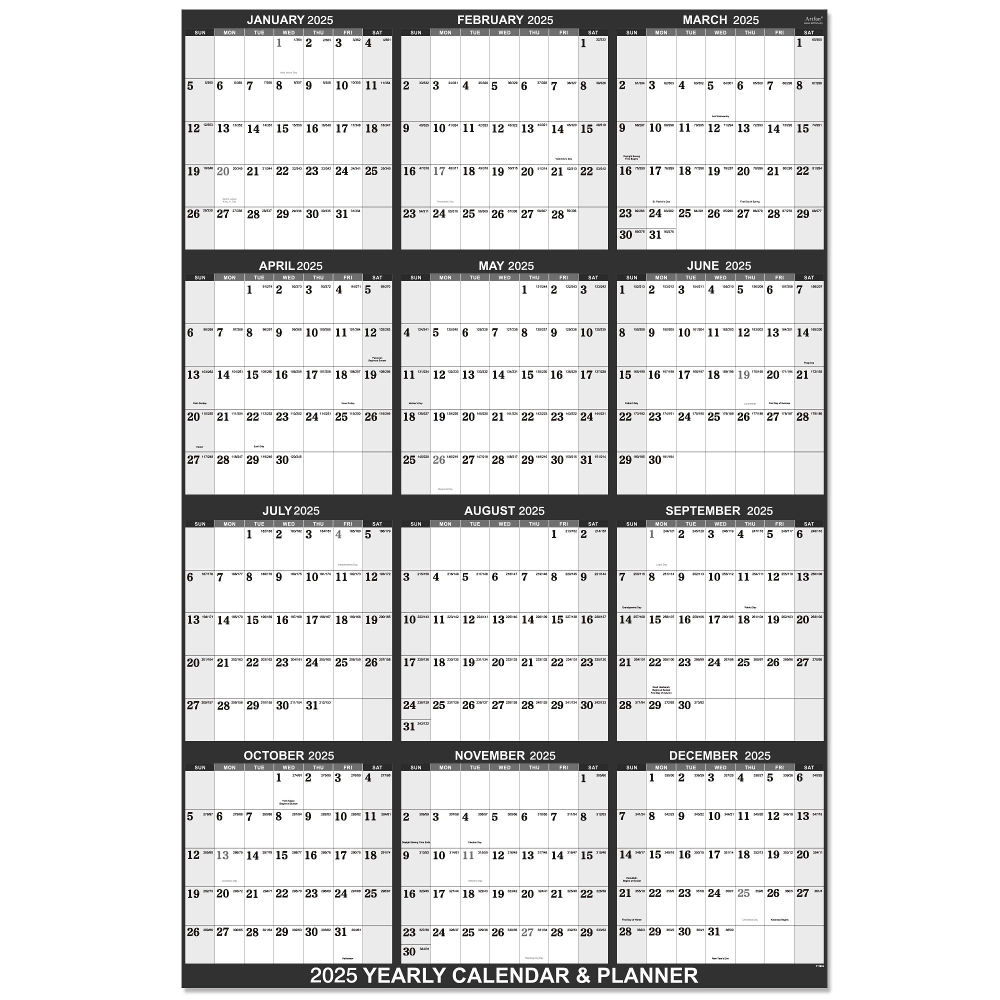 2025 Yearly Wall Calendar - 2025 Wall Calendar with Julian Date, Jan 2025 - Dec 2025, One Page for Organizing, Premium Thick Paper, Vertical, Gift Pocket, 34.8 2025-yearly-wall-calendar-2025-wall-calendar-with-julian-date-jan-2025-dec-2025-one-page-for-organizing-premium-thick-paper-vertical-gift-pocket-34-8-x-22-8-open-grey-walmart-com