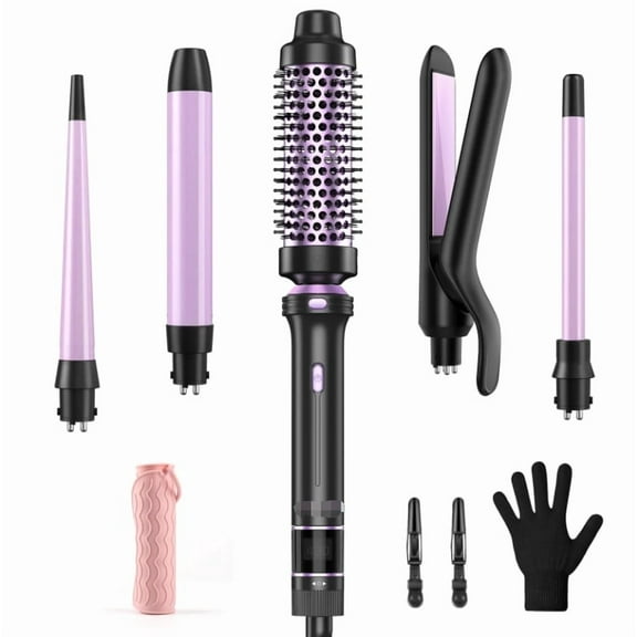 2025 latest 5-in-1 Interchangeable Ceramic Hair Styler Set Curling Iron, Straightener & Hot Brush for Salon-Worthy Styling