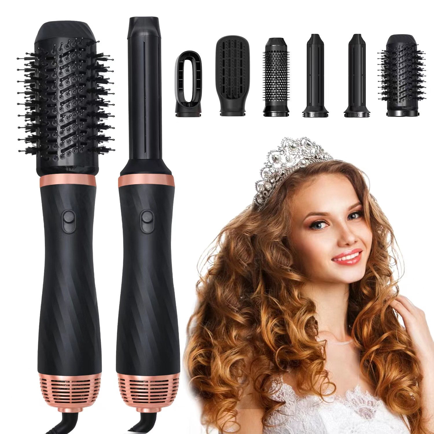2025 latest 6-in-1 Magic Wand! Salon Blow Dry Brush & Curler Combo - Get Frizz-Free, Voluminous Styles at Home (Travel-Friendly!) (Black)