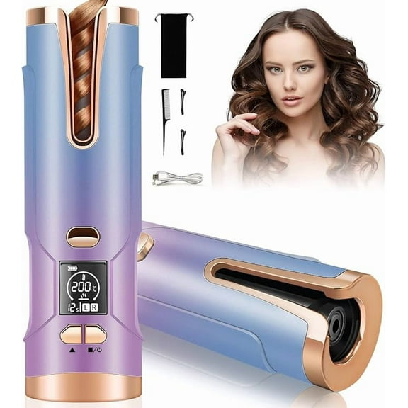 2025 latest Multicolored Cordless Auto Hair Curler  5200mAh Rotating Curling Iron with Adjustable Temperature & Timer, Automatic Curling Wand for Women