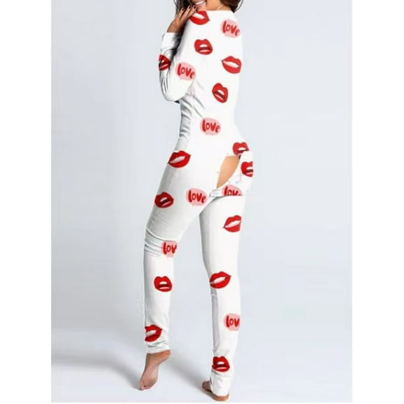 2025 limited time sale! Women's Solid Color Printed Long Sleeve Stretch One-piece Pajamas Casual Home Set Comfortable Loungewear