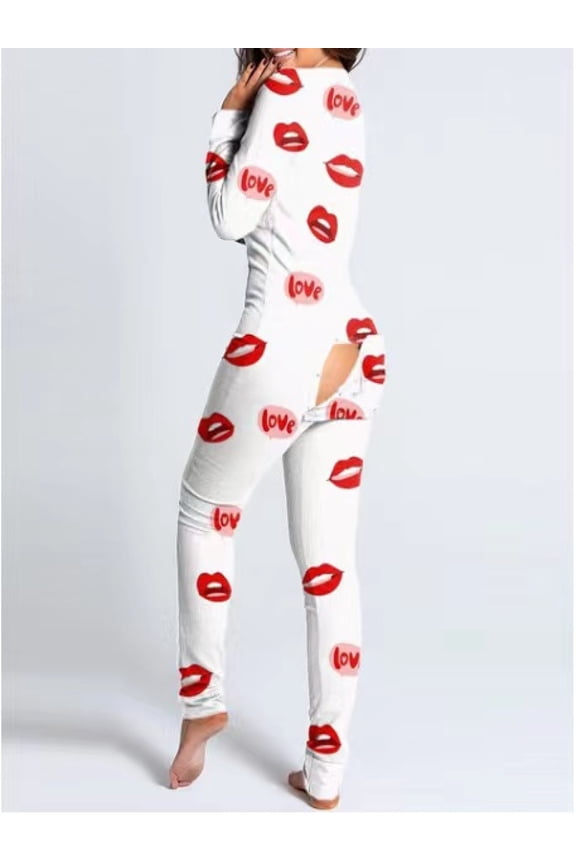 2025 limited time sale! Women's Solid Color Printed Long Sleeve Stretch One-piece Pajamas Casual Home Set Comfortable Loungewear