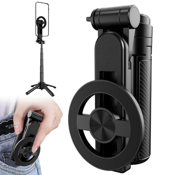2025 new 4-in-1 multifunctional magnetic selfie stick，360° Rotation with Wireless Remote, Retractable Detachable Selfie Stick, for All Mobile Phones