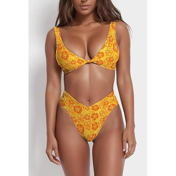 2025 new Huludao split swimsuit European and American cross-border swimsuit female sexy bikini set solid color high waist
