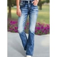 thumbnail image 1 of 2025 new women's high waisted elastic embroidered flared jeans, machine washable, suitable for all seasons, 1 of 5