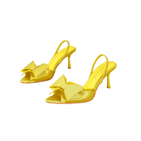2025 new women's sandals with fashionable bow design, elegant pointed-toe high heels for summer outdoor banquets, backless shoes
