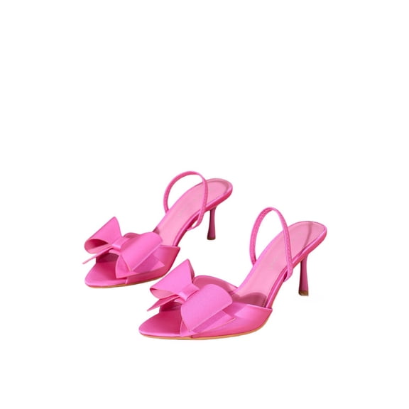 2025 new women's sandals with fashionable bow design, elegant pointed-toe high heels for summer outdoor banquets, backless shoes