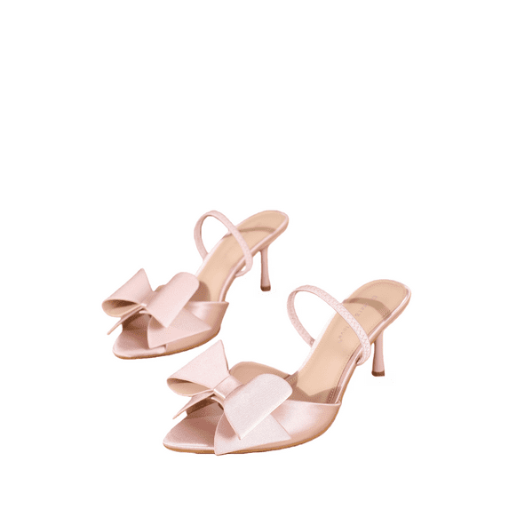 2025 new women's sandals with fashionable bow design, elegant pointed-toe high heels for summer outdoor banquets, backless shoes