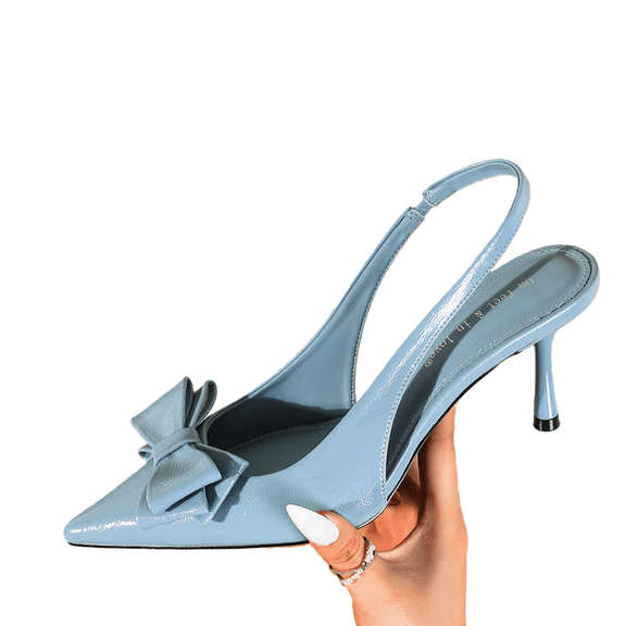 2025 new women's sandals with fashionable bow design, elegant pointed-toe high heels for summer outdoor banquets, backless shoes