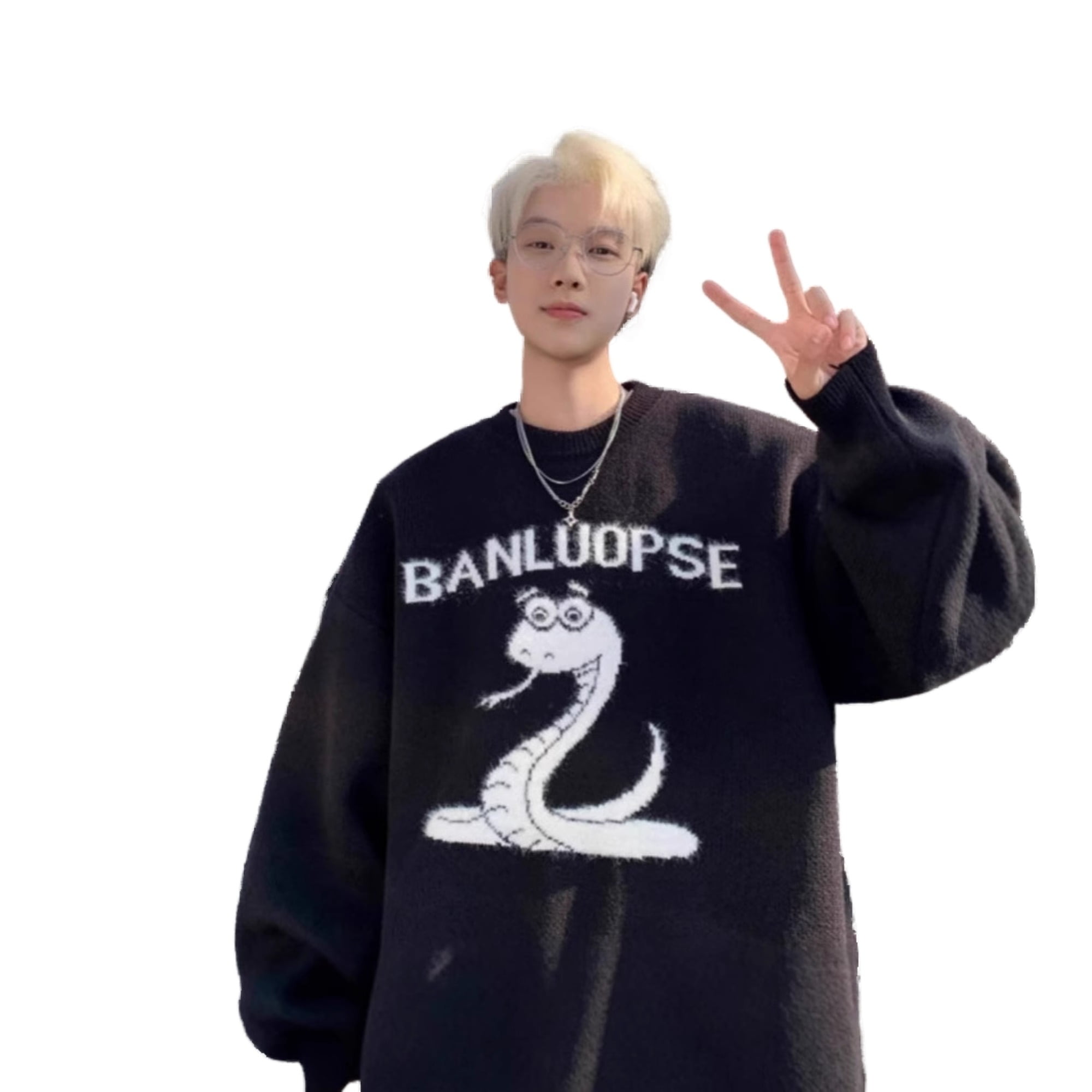 2025 snake year sweater men's idle style highgrade round neck sweater
