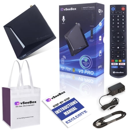 2025 vSeeBox V5 Pro New Model with Built-in Voice Control System | Includes Reusable Tote | Android 12 | 4GB RAM | 32GB Storage