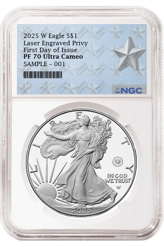 2025 W Proof American Silver Eagle with Laser Engraved Privy NGC PF70 First Day of Issue Star
