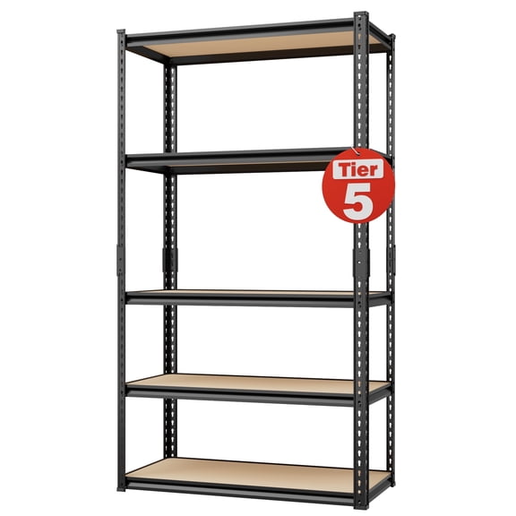 VDEVY 2025LBS Storage Shelves 5 Tier Garage Shelving Heavy Duty Metal Shelving Adjustable Metal Shelf for Garage Pantry Closet Kitchen Basement 28" W x 12" D x 60" H, Black