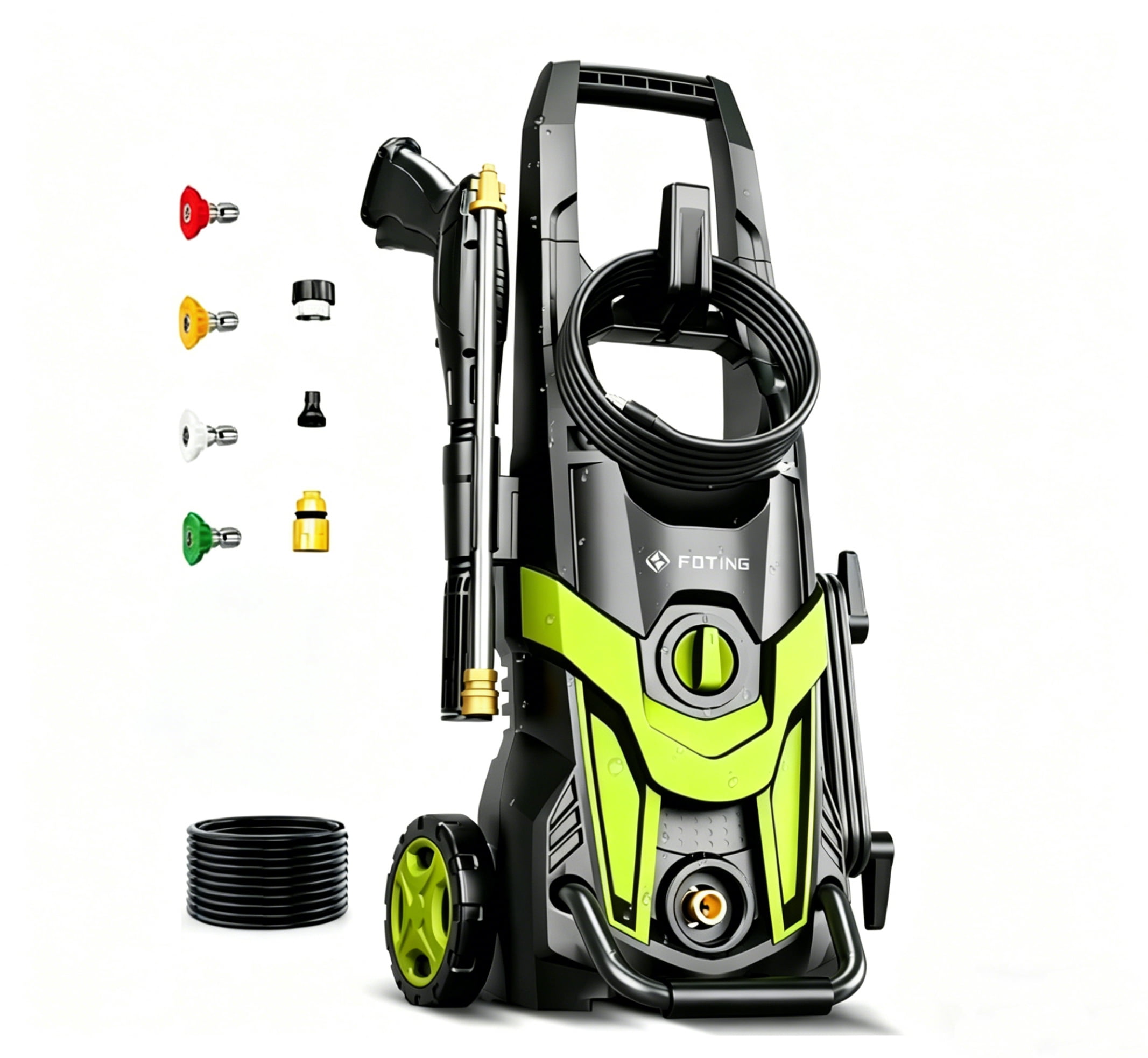 FOTING 4300 PSI at 2.8 GPM 14 Amps Corded Electric Hot Water Pressure Washers, Quick Connect Tips,Green