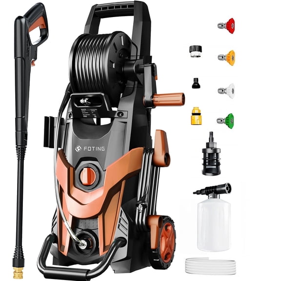 2025Upgraded Electric Pressure Washer, 4500 PSI 3.2 GPM Power Washer 58FT Total Long with 4 Quick Connect Nozzles, Inlet Hose & Filter& Foam Cannon for Cars/Fences/Driveways/Home Cleaning