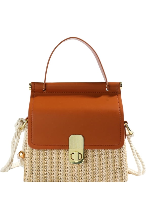 2025Women's Woven Straw Handbag Fashion Box Mini Shoulder Bag Beach Holiday