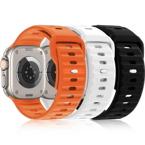 2025model 3 Pack Sport Band Compatible with Apple Watch Ultra Band 45/44/42mm Men Women, Adjustable Waterproof Silicone Strap for iWatch Series Ultra2/Ultra1 SE/9/8/7/6/5/4/3/2/1, Orange/Green/Black