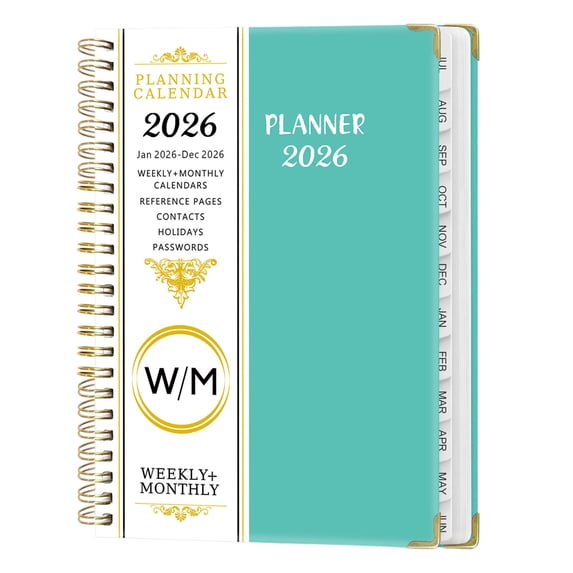 2026.1-2026.12 English Schedule A5 Plan Book with Separating Pages, Coil Notebook for Annual Planning, Student Organizer