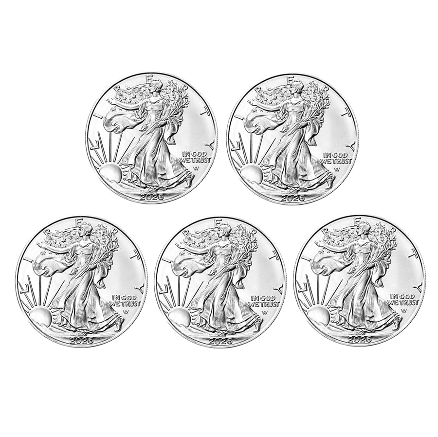 2026 1 oz American Silver Eagle Coin BU - Lot of 5