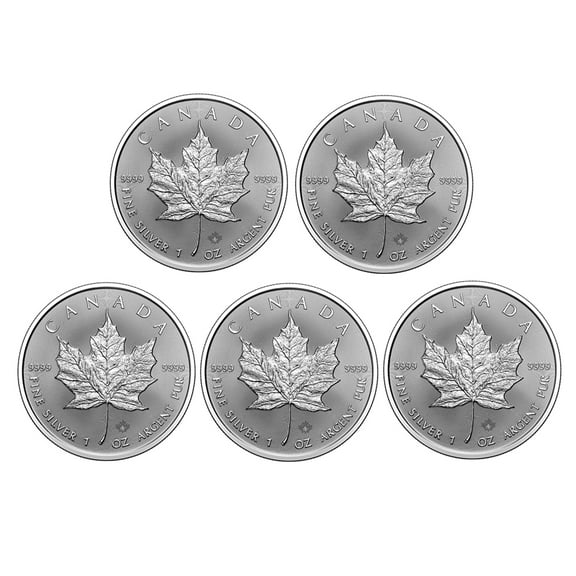 2026 1 oz Canadian Silver Maple Leaf Coin BU - Lot of 5