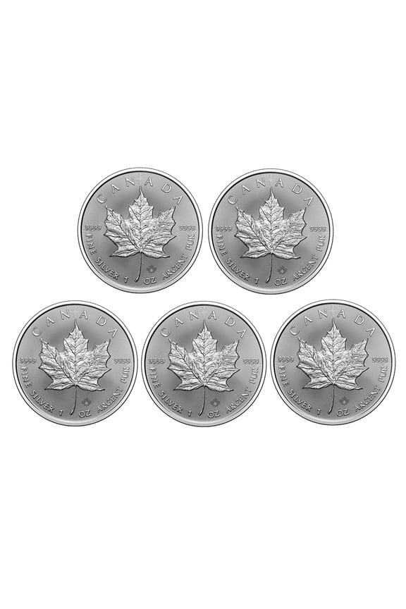2026 1 oz Canadian Silver Maple Leaf Coin BU - Lot of 5