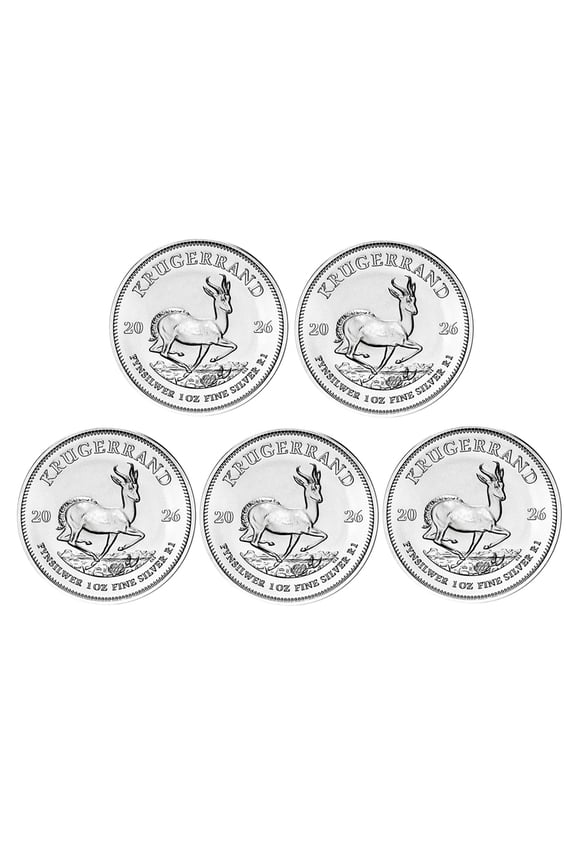 2026 1 oz South African Silver Krugerrand Coin BU - Lot of 5