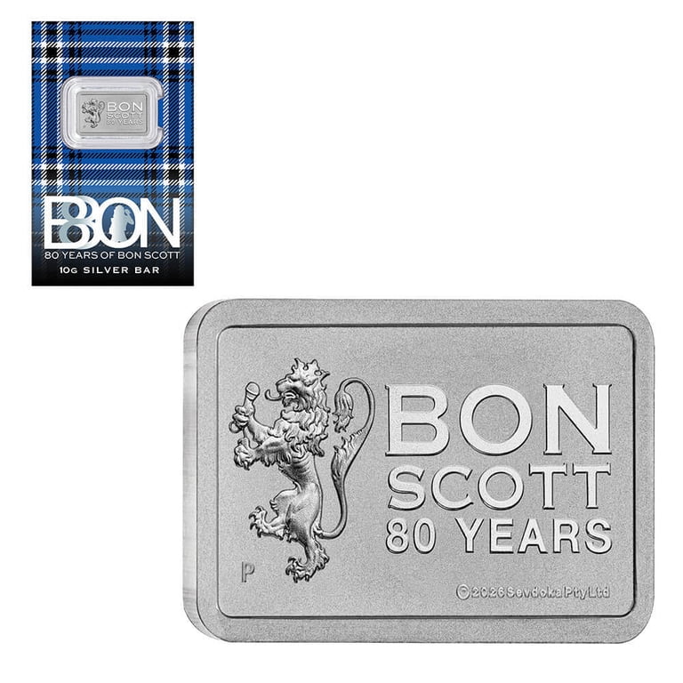 Bon Scott 80th Anniversary 記念バー 2種セット 2026 10 Gram Perth Mint Bon Scott 80th Ann. Silver Bar .9999 Fine