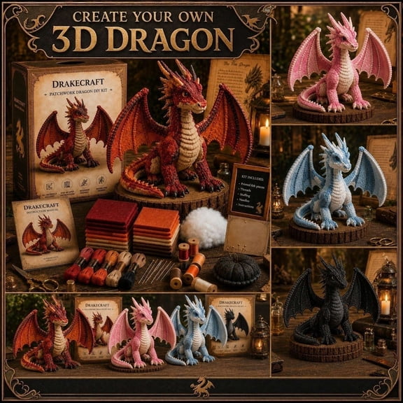 2026 1Set Patchwork Dragon DIY Kit, Handmade Sewing Craft Kit with Complete Supplies, Creative 3D Dragon Art Project for Adult Crafters and Fantasy Enthusiasts (Pink)
