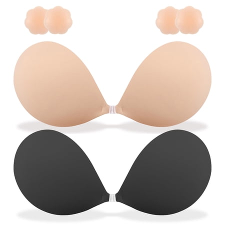 2026 2 Pack Push up Sticky Bra, Adhesive Strapless Bra for Women, Invisible Backless Bra with Reusable Nipple Covers for Backless Dresses, C