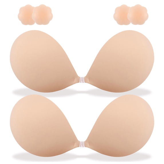 2026 2 Pack Push up Sticky Bra, Adhesive Strapless Bra for Women, Invisible Backless Bra with Reusable Nipple Covers for Backless Dresses, C