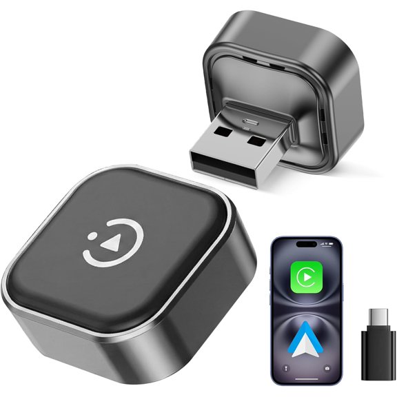 2026 2-in-1 Wireless CarPlay & Android Auto Adapter, Ultra Mini Dongle Converts Wired to Wireless, WiFi 6 Bluetooth 5.4, Plug Play Stick for Cars with Factory System, Low Latency