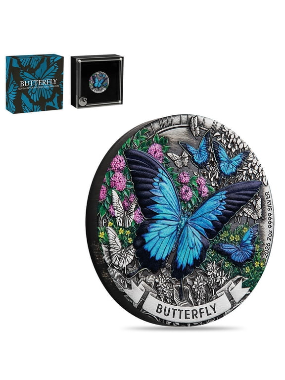 2026 2 oz Butterfly Antiqued Colorized Silver Coin Perth Mint