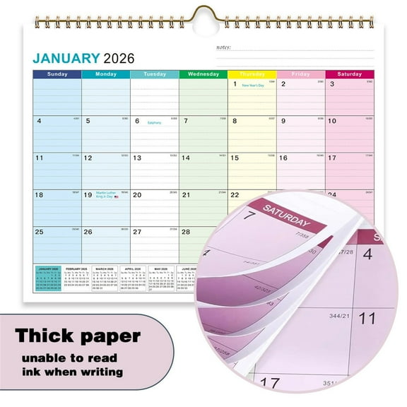 2026-2027 18-Month Wall Calendar | January 2026 to July 2027 | Writing Blocks | Double Coil Binding & Thick Paper | Includes Holidays & Julian Dates | 1 Count
